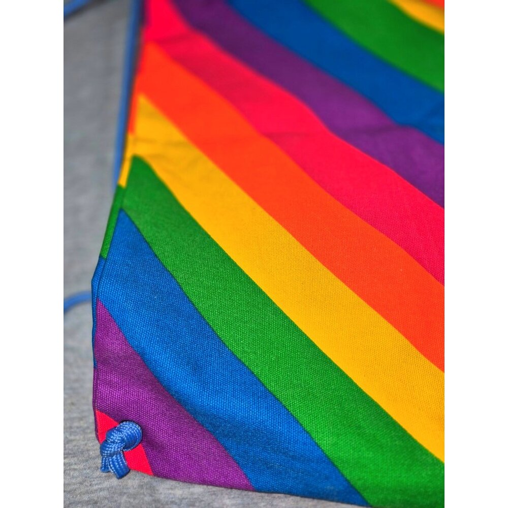 Rainbow Stripe Drawstring Backpack With Blue Inne… - image 3